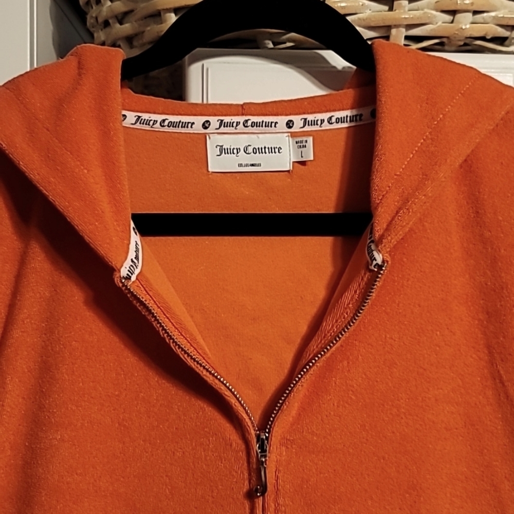 Juicy Couture Hoodie Jacket Women's Large Orange Terry Cloth Zip-Up Vintage Logo - Picture 4 of 10
